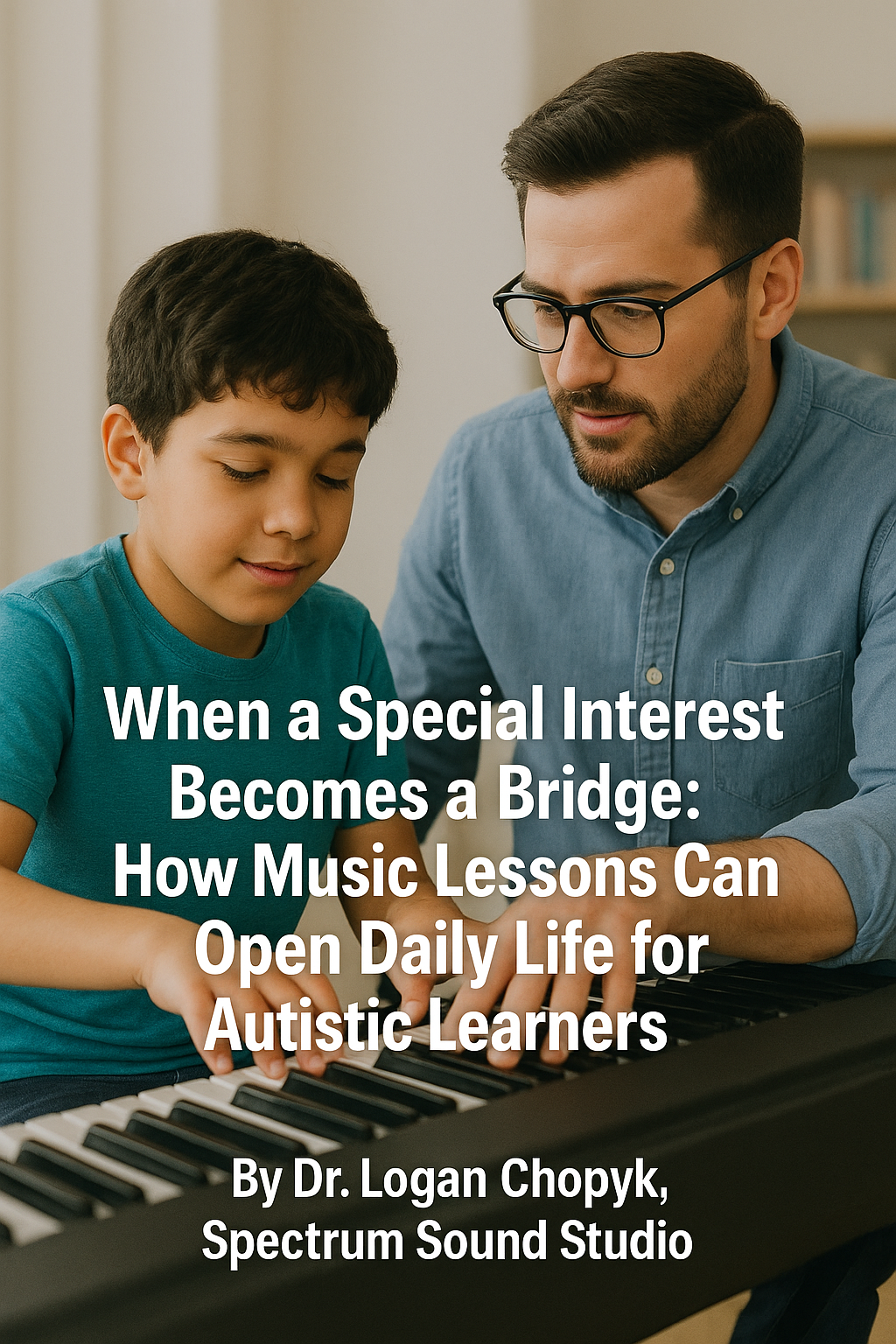 Music Teacher teaching piano to young boy